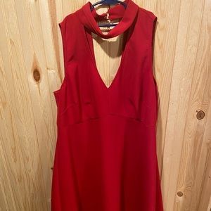 Forever21+ Red Deep V Neck Skater Dress